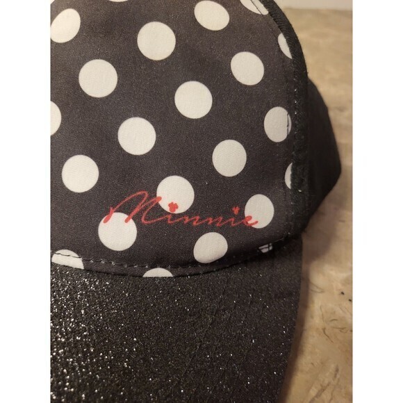 Girls Minnie Mouse Hat Baseball Style Cap Black‎ Glitter Bill Adjustable Red Bow - Picture 2 of 5